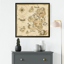 Obraz w ramie Mapa wyspy skarbów - ilustracja