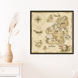 Plakat w ramie Mapa wyspy skarbów - ilustracja