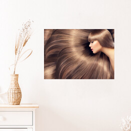 Plakat Kobieta z błyszczącymi długimi włosami jako tło