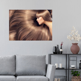 Plakat samoprzylepny Kobieta z błyszczącymi długimi włosami jako tło
