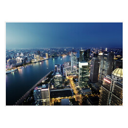 Plakat samoprzylepny Szanghaj, nocny widok, Chiny