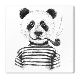 Obraz na płótnie Panda z fajką w koszulce w paski