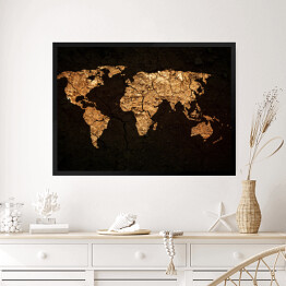 Obraz w ramie Mapa świata w stylu grunge