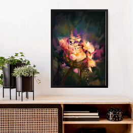 Obraz w ramie Kolorowe rozświetlone kwiaty na ciemnym tle