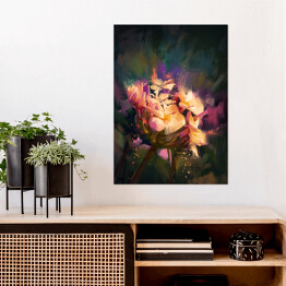 Plakat Kolorowe rozświetlone kwiaty na ciemnym tle