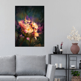 Plakat samoprzylepny Kolorowe rozświetlone kwiaty na ciemnym tle