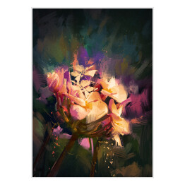 Plakat Kolorowe rozświetlone kwiaty na ciemnym tle
