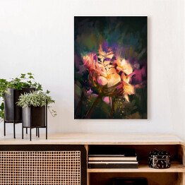 Obraz na płótnie Kolorowe rozświetlone kwiaty na ciemnym tle