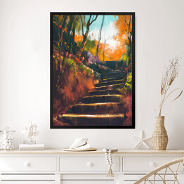 Obraz w ramie Kamienne schodki w jesiennym lesie