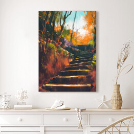 Obraz na płótnie Kamienne schodki w jesiennym lesie