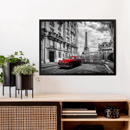 Obraz w ramie Czerwona limuzyna, w tle Wieża Eiffla we Francji