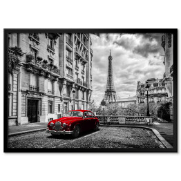 Plakat w ramie Czerwona limuzyna, w tle Wieża Eiffla we Francji