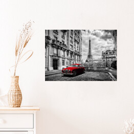 Plakat Czerwona limuzyna, w tle Wieża Eiffla we Francji