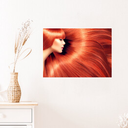 Plakat Kobieta z długimi czerwonymi włosami jako tło