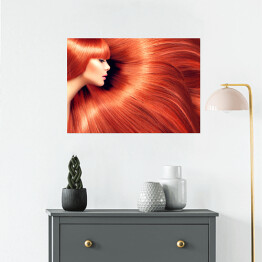 Plakat samoprzylepny Kobieta z długimi czerwonymi włosami jako tło