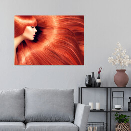Plakat Kobieta z długimi czerwonymi włosami jako tło