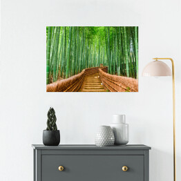 Plakat samoprzylepny Most prowadzący przez bambusowy las, Kioto, Japonia 