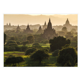 Plakat samoprzylepny Bagan przy zmierzchem, Myanmar