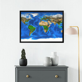 Obraz w ramie Realistyczna mapa świata