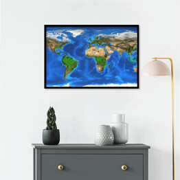 Plakat w ramie Realistyczna mapa świata
