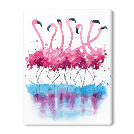 Obraz na płótnie Akwarelowe stado flamingów na białym tle