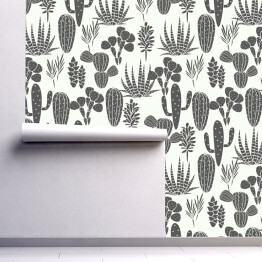 Tapeta samoprzylepna w rolce Czarno białe stylowe kaktusy