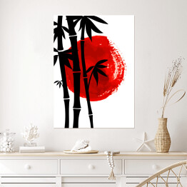 Plakat Bambus na tle czerwonego słońca