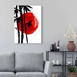 Obraz na płótnie Bambus na tle czerwonego słońca