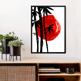 Obraz w ramie Bambus na tle czerwonego słońca
