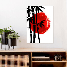 Plakat samoprzylepny Bambus na tle czerwonego słońca