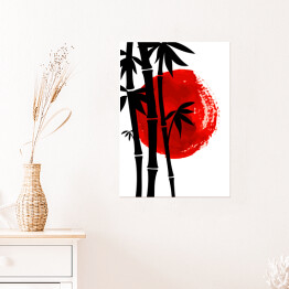Bambus na tle czerwonego słońca