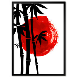 Plakat w ramie Bambus na tle czerwonego słońca