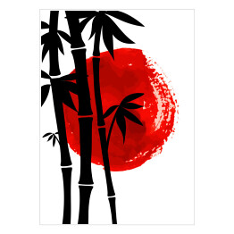 Plakat Bambus na tle czerwonego słońca