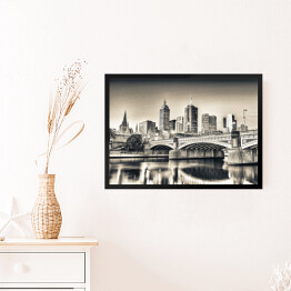 Obraz w ramie Melbourne, Victoria, Australia - panorama miasta w odcieniach szarości