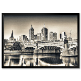 Plakat w ramie Melbourne, Victoria, Australia - panorama miasta w odcieniach szarości