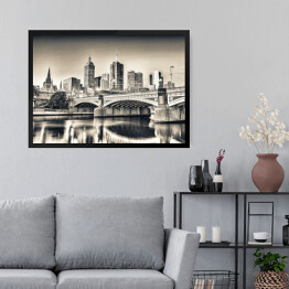 Obraz w ramie Melbourne, Victoria, Australia - panorama miasta w odcieniach szarości