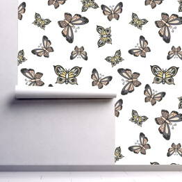 Tapeta samoprzylepna w rolce Motyle w ciemnych stonowanych kolorach na jasnym tle