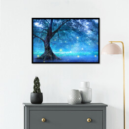 Plakat w ramie Magiczne drzewo w magicznym błękitnym lesie