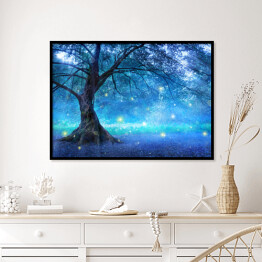 Plakat w ramie Magiczne drzewo w magicznym błękitnym lesie