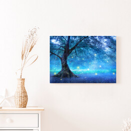 Obraz na płótnie Magiczne drzewo w magicznym błękitnym lesie