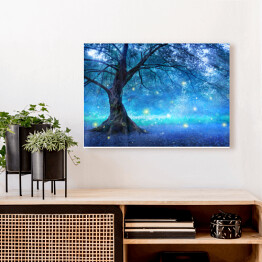 Obraz na płótnie Magiczne drzewo w magicznym błękitnym lesie