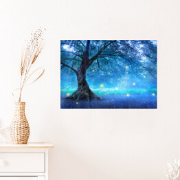 Plakat Magiczne drzewo w magicznym błękitnym lesie