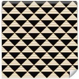Tapeta w rolce Czarne i białe trójkąty z pasami w złotym kolorze