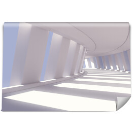 Fototapeta Biały korytarz znikający za zakrętem - konstrukcja 3D