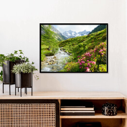 Plakat w ramie Roślinność na wzgórzach Alpejskich w słoneczny dzień