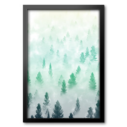 Obraz w ramie Mglisty błękitny krajobraz leśny