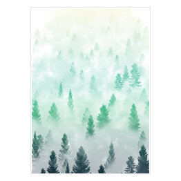 Plakat samoprzylepny Mglisty błękitny krajobraz leśny