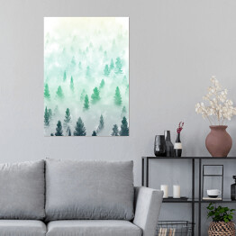 Plakat Mglisty błękitny krajobraz leśny