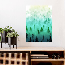 Plakat samoprzylepny Mglisty zielony krajobraz leśny