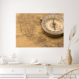 Plakat samoprzylepny Stary kompas na vintage mapie